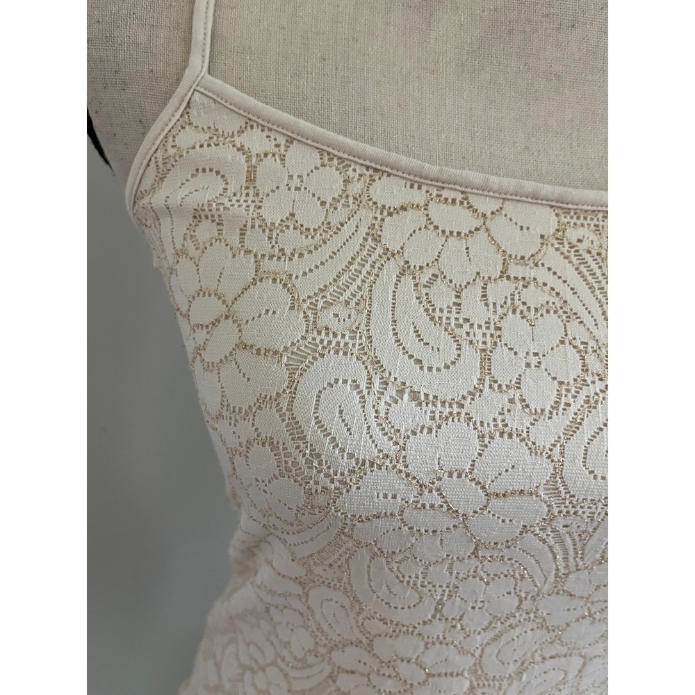 Boho Chic Floral Lace Cami Top size Small Cream Gold Metallic Soft Girl Camisole - Picture 3 of 8